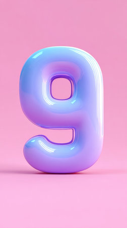 A captivating 3D render of the number nine, presented in a soft, pastel blue-purple hue against a delicate pink backdrop.の素材