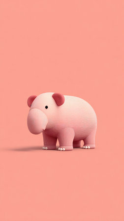 A cute pink elephant toy standing on a pink background. The image is focused and well-lit.の素材
