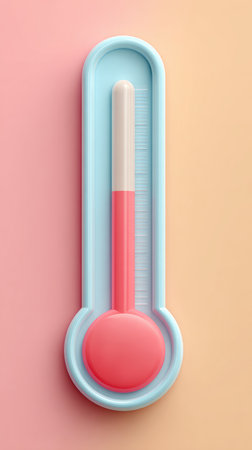 A colorful illustration of a thermometer, showing temperature levels. Ideal for concepts like heat, cold, and measurement.の素材