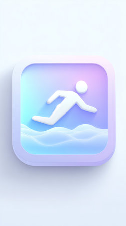 An icon of a person running on a wavy background, with a colorful gradient.の素材
