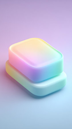 A bar of soap on a soap dish, with a pastel color gradient. Clean and fresh.の素材