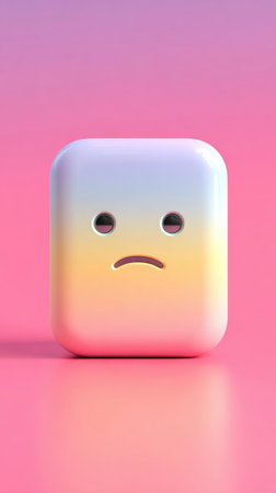 A sad emoji cube with a gradient color scheme and a pink background, creating a minimalist and emotional visual.の素材