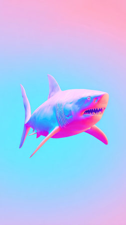 A stunning image of a shark with a vibrant color palette, set against a gradient background.の素材