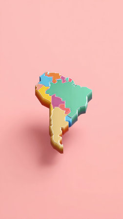 A vibrant and detailed map of South America, perfect for educational purposes or travel inspiration. Features various countries and their borders.の素材