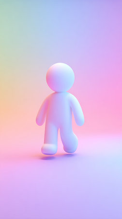 A minimalist white figure stands out against a soft, colorful gradient background.の素材