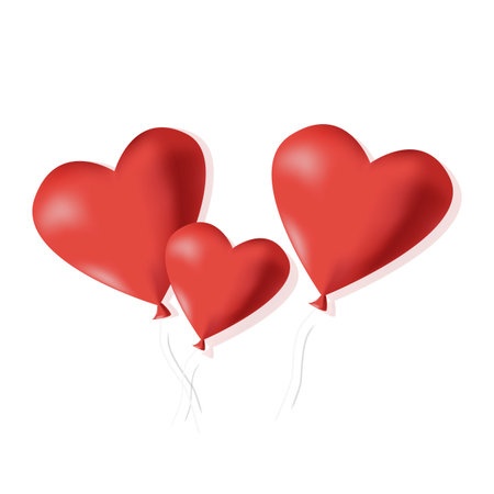 Glossy red heart-shaped balloon with white string and soft shadow. Minimalist 3D-style illustration symbolizing love, affection, and celebrationの写真素材