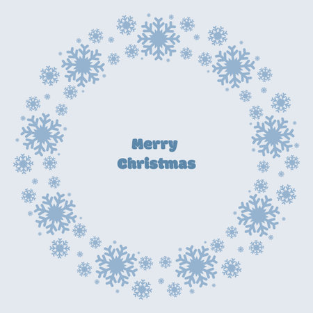 Winter Christmas wreath made of blue snowflakes with a soft pastel background and editable text space in the center. Perfect for holiday greeting cards, invitations, posters, and festive seasonal designsのイラスト素材