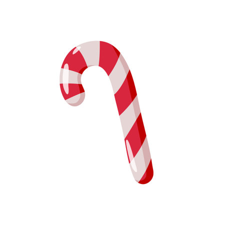 Candy cane with glossy finish on white background. Classic Christmas treat vector illustration perfect for festive design, packaging, or seasonal decoration.のイラスト素材