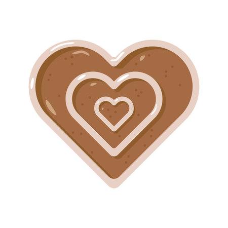Raster illustration of a gingerbread heart cookie with icing. Cute festive design for Christmas, Valentines Day, or winter decorations. Perfect for greeting cards, packaging, and holiday printsの写真素材