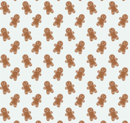 Seamless pattern with cute gingerbread men. Festive Christmas design perfect for wrapping paper, textiles, wallpapers, cards, and holiday decorationsの写真素材