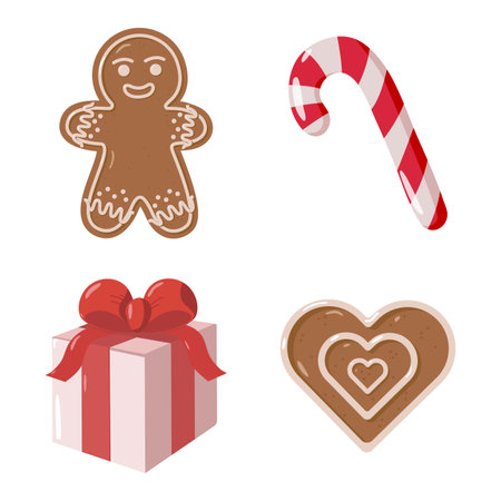 Holiday icon set cookie, gift, caneのイラスト素材