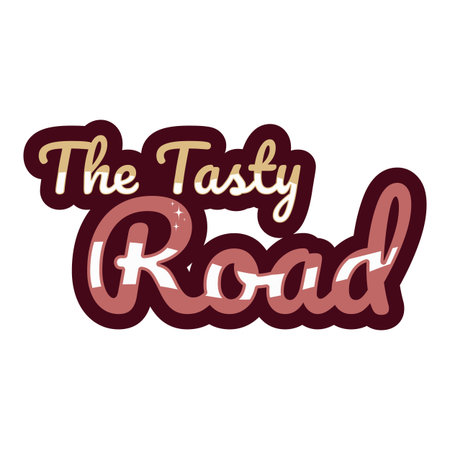 Colorful and playful typography reading The Tasty Road with sparkles and bold script. Ideal for food blogs, culinary branding, packaging, or cooking show graphic. Vibrant and fun designの写真素材