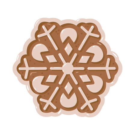 Gingerbread snowflake cookies with icing decoration. Cute Christmas dessert illustration for holiday cards, posters, packaging, or festive designの写真素材