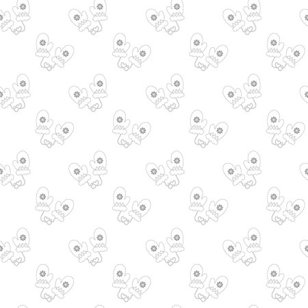 Seamless winter pattern with outlined mittens connected by a string. Minimalistic festive design in soft neutral tones, perfect for holiday backgrounds, wrapping paper, textiles, and seasonal decorの写真素材