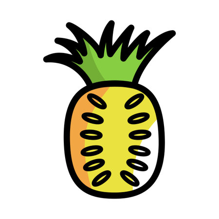 Bright Pineapple Cartoon Line Illustrationのイラスト素材