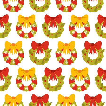 Christmas wreath pattern on white background. Great for wallpaper, background, wrapping paper, fabric, packaging, greeting cards, invitationsのイラスト素材