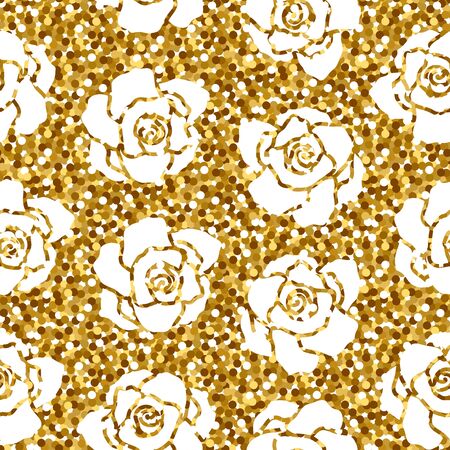White rose pattern on glitter background. Great for wrapping paper, wallpaper, background, fabric, packaging, greeting cards, invitations and more.のイラスト素材