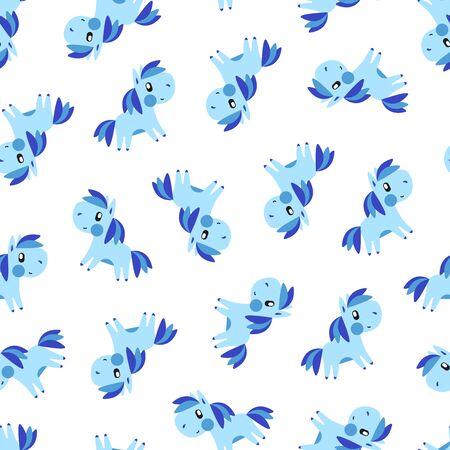 Blue pony pattern on white background. Great for wallpaper, background, wrapping paper, fabric, packaging, greeting cards, invitationsのイラスト素材