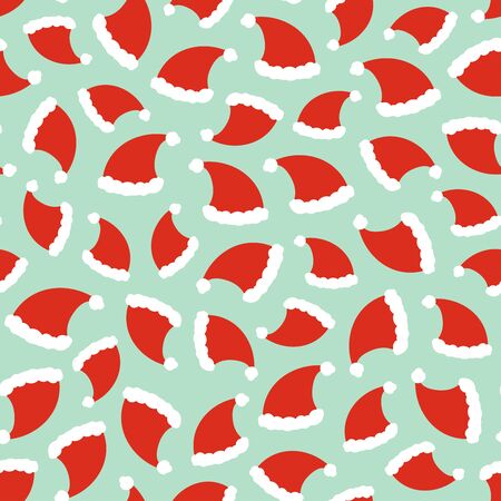 Christmas Santa hat pattern on light blue background. Great for wallpaper, background, wrapping paper, fabric, packaging, greeting cards, invitationsのイラスト素材