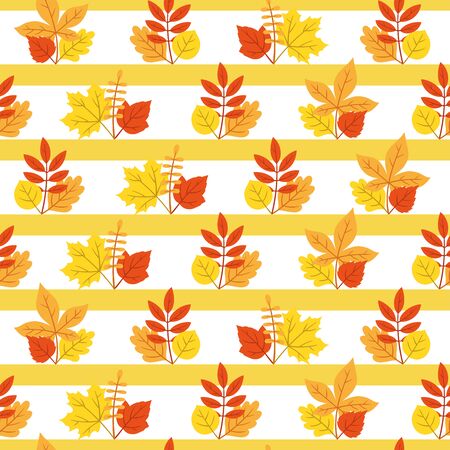 Vector seamless autumn leaf and yellow line pattern on white background. Great for wrapping paper, wallpaper, pattern fills, post cards, printのイラスト素材