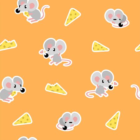 Mouse and cheese pattern on orangeのイラスト素材