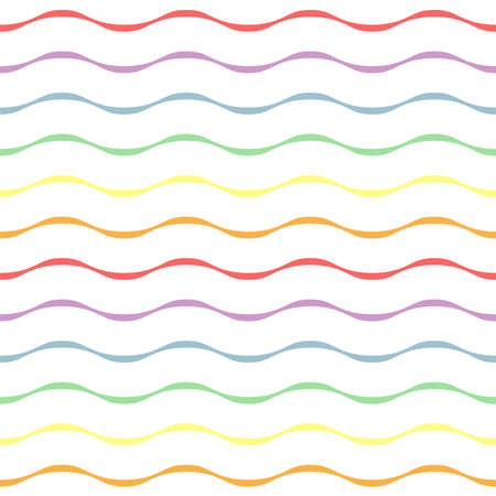 Rainbow wavy stripe repeat pattern on white background. Great for wallpaper, web background, wrapping paper, fabric, packaging, greeting cards, invitations and more.のイラスト素材