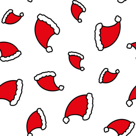 Christmas Santa Claus hat endless pattern on white background. Christmas traditional repeat pattern. Great for wallpaper, web background, wrapping paper, fabric, packaging, greeting cards and more.のイラスト素材