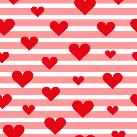 Red heart pattern on white and pink stripy background. Valentine's day pattern. Great for wallpaper,...