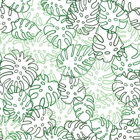 Leaf green outline pattern on white background. Plant leaf seamless pattern. Great for wallpaper, web background, wrapping paper, fabric, packaging, greeting cards and more.のイラスト素材