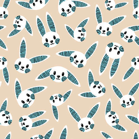 White bunny pattern on beige background. Great for wallpaper, web background, wrapping paper, fabric, packaging, greeting cards, invitations and more.のイラスト素材