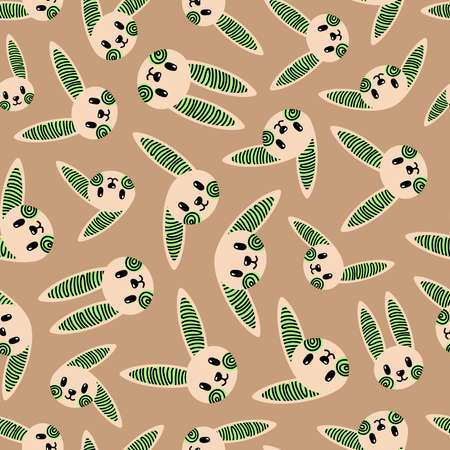 Beige bunny pattern on brown background. Great for wallpaper, web background, wrapping paper, fabric, packaging, greeting cards, invitations and more.のイラスト素材