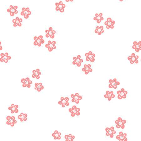 Pink flower pattern on white background. seamless spring themed flower pattern. Great for wallpaper, web background, wrapping paper, fabric, packaging, greeting cards, invitations and more.のイラスト素材