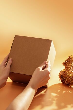 Corton box in female hands