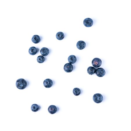 Blueberries on a white background. Flat lay. Food concept.の写真素材