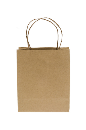 Small craft paper bag isolated over whiteの写真素材