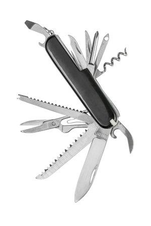 Black swiss knife isolated over white background