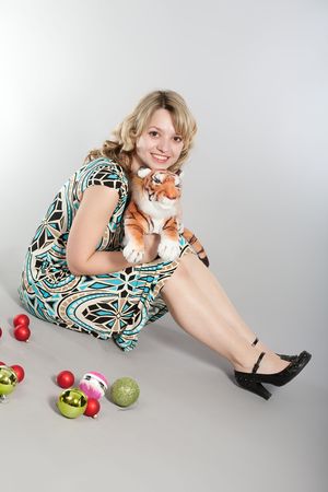 Prenew Year's photosession of the beautiful girl with various attributesの写真素材