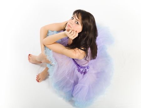 The young beautiful girl in a suit of the dancerの写真素材