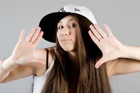 young girl in hatの写真素材