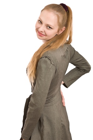 Portrait of the young woman in an elegant dress  Isolated on whiteの写真素材