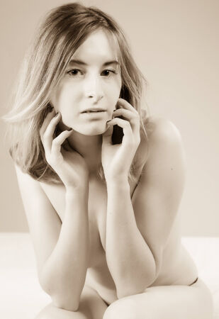 young attractive woman in beautiful black lingerieの写真素材