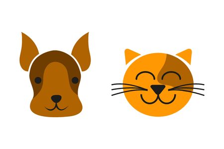 Set of cat and dog silhouettes in orange and brown colors.のイラスト素材