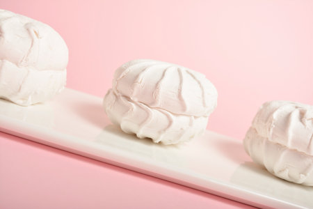 Side view of traditional Russian zefir (zephyr) similarly to marshmallow and meringue served on...