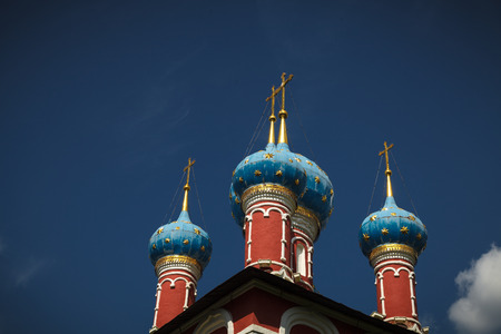 Blue Domes of the Church of St. Demetrios on the Blood on the banks of the Volga river (Uglich, Russia)の写真素材