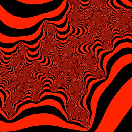 Red and black striped fractal. Red and black abstract tubes. Scarlet and black strips pattern.の写真素材