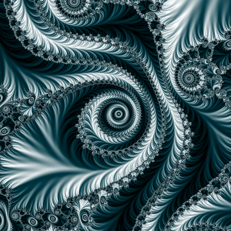 Cyan  and white striped fractal. Abstract snail pattern.の写真素材