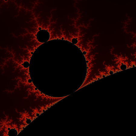 Red mandelbrot fractal. Abstract illustration. Black background. Fractal artwork.の写真素材