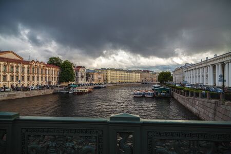 Saint Petersburg, Russia, August, 7, 2017 - View to Fontanka River from Anichkov Bridge.のeditorial素材