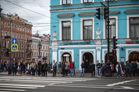 Saint Petersburg, Russia, August, 7, 2017 - People are waiting for a light signal of the traffic light nearのeditorial素材