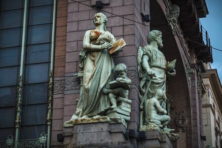 Saint Petersburg, Russia, August, 7, 2017 - Statues on facade of Eliseev shop. Saint Petersburg. Nevsky prospect, 56/8のeditorial素材